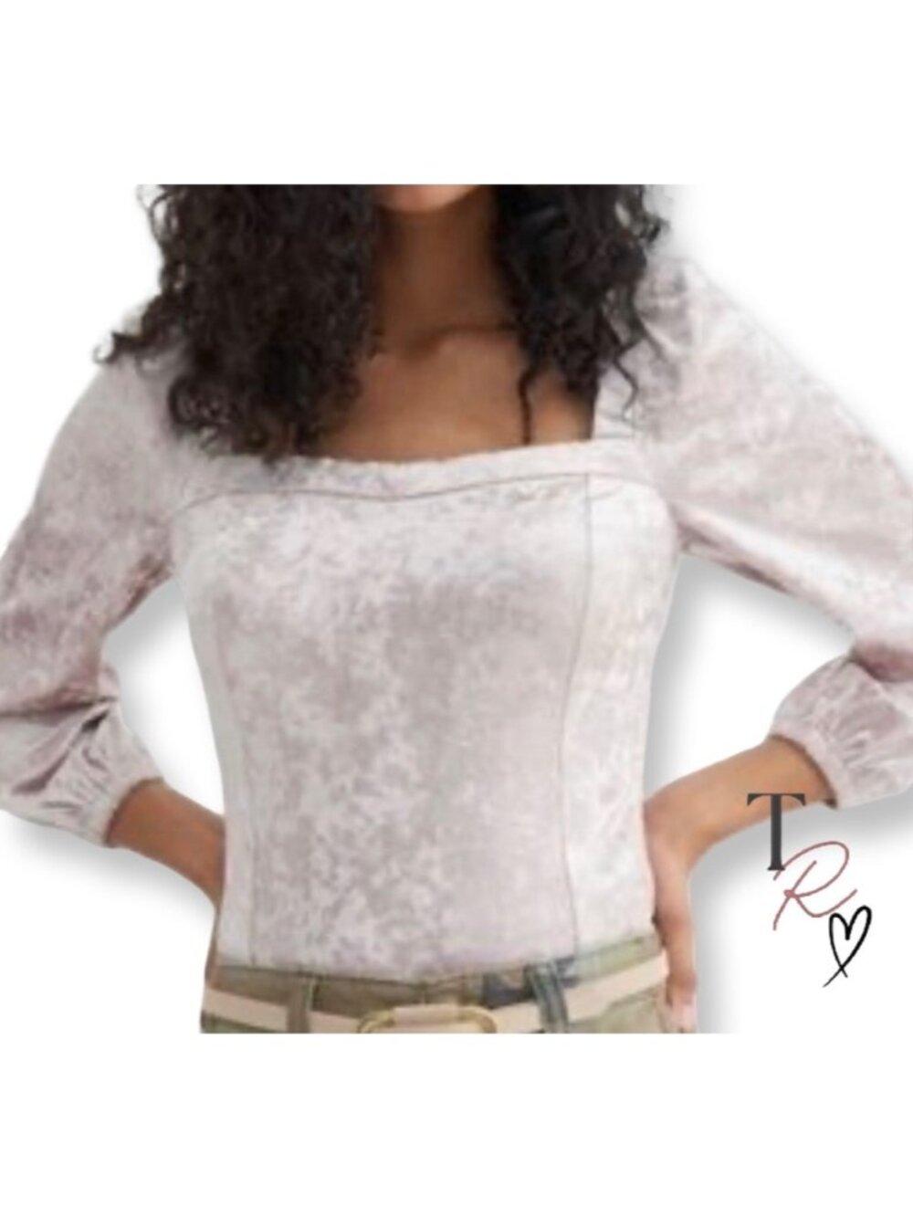 Anthropologie Jessima Crushed Velvet Corset Look Puff Sleeve Top Size M